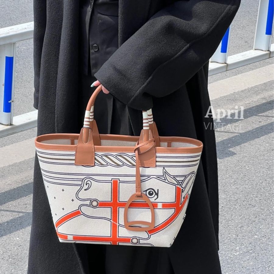hermes 愛馬仕 Steeple 25 bag 米色 H Plume 帆布 Swift小牛皮 托特包 手提包 肩背包-5