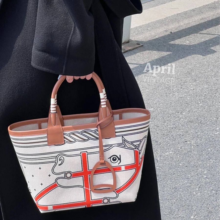 hermes 愛馬仕 Steeple 25 bag 米色 H Plume 帆布 Swift小牛皮 托特包 手提包 肩背包-6