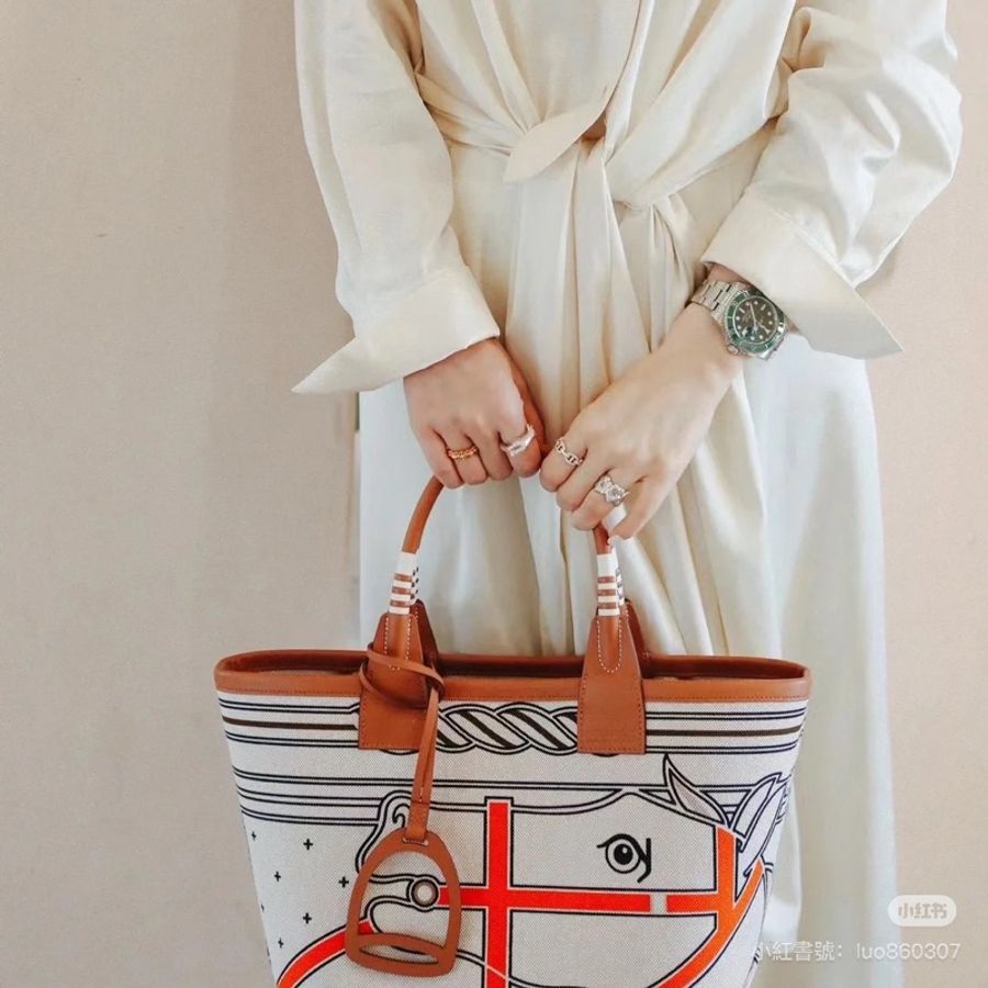 hermes 愛馬仕 Steeple 25 bag 米色 H Plume 帆布 Swift小牛皮 托特包 手提包 肩背包-8