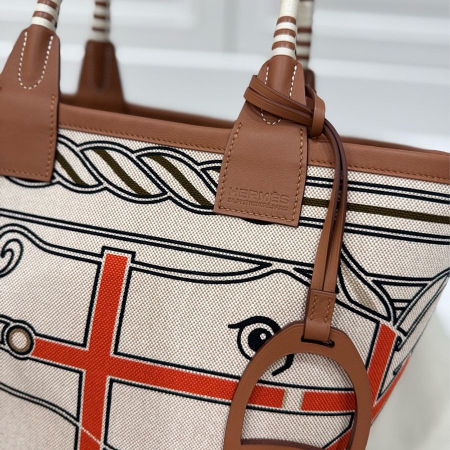 hermes 愛馬仕 Steeple 25 bag 米色 H Plume 帆布 Swift小牛皮 托特包 手提包 肩背包-13