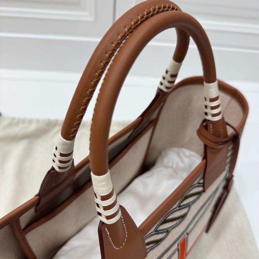 hermes 愛馬仕 Steeple 25 bag 米色 H Plume 帆布 Swift小牛皮 托特包 手提包 肩背包-14
