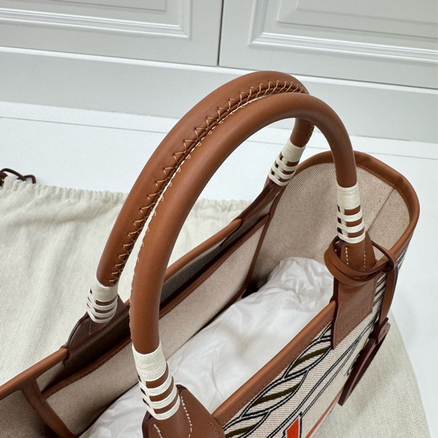 hermes 愛馬仕 Steeple 25 bag 米色 H Plume 帆布 Swift小牛皮 托特包 手提包 肩背包-15