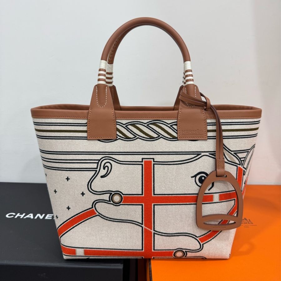hermes 愛馬仕 Steeple 25 bag 米色 H Plume 帆布 Swift小牛皮 托特包 手提包 肩背包-17