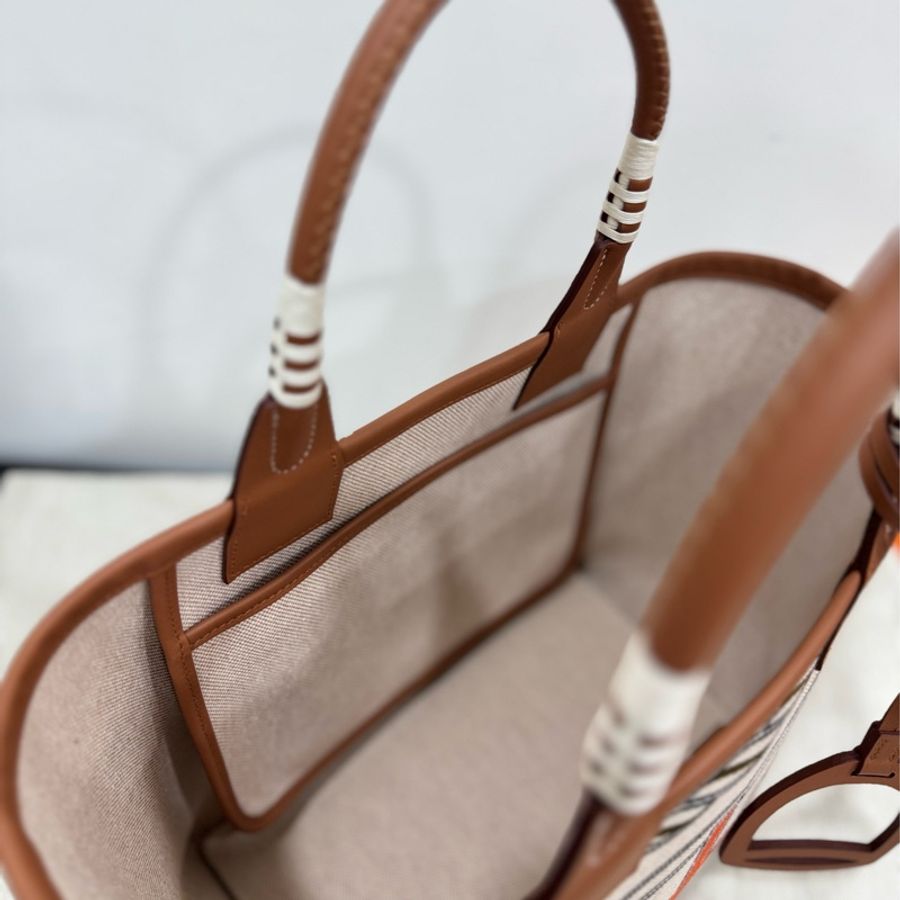 hermes 愛馬仕 Steeple 25 bag 米色 H Plume 帆布 Swift小牛皮 托特包 手提包 肩背包-21