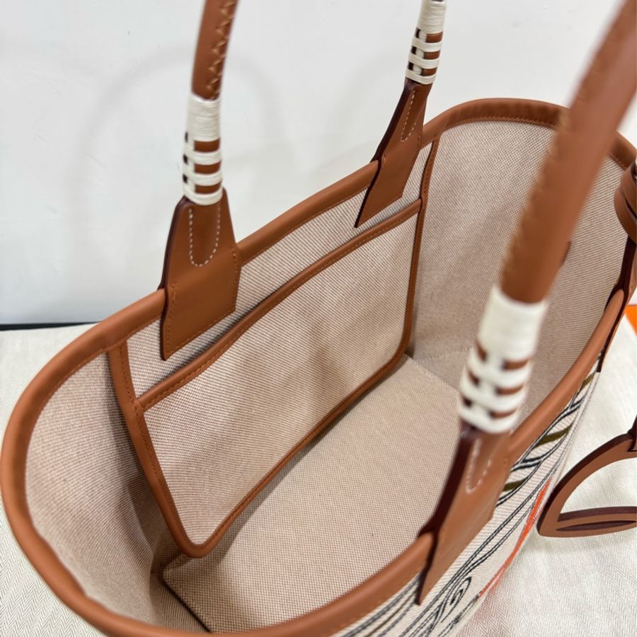 hermes 愛馬仕 Steeple 25 bag 米色 H Plume 帆布 Swift小牛皮 托特包 手提包 肩背包-22
