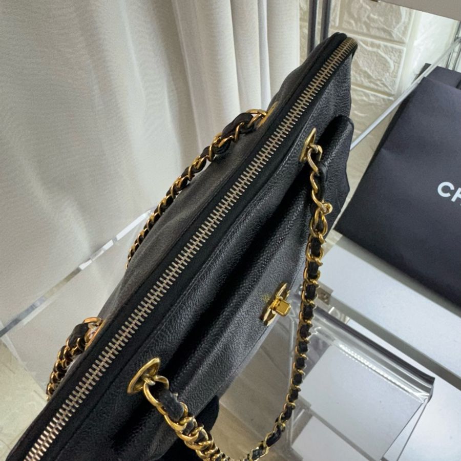 Chanel 黑金魚子醬雙c扣奶粉鏈條包帶卡-3