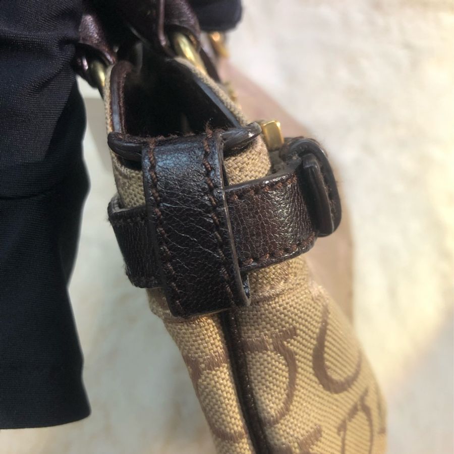 Ferragamo 老花布面 啡色手提帶 手拎包 XB363-3