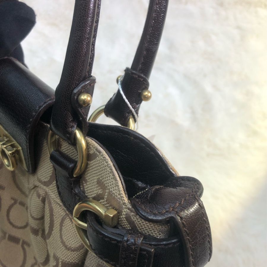 Ferragamo 老花布面 啡色手提帶 手拎包 XB363-5