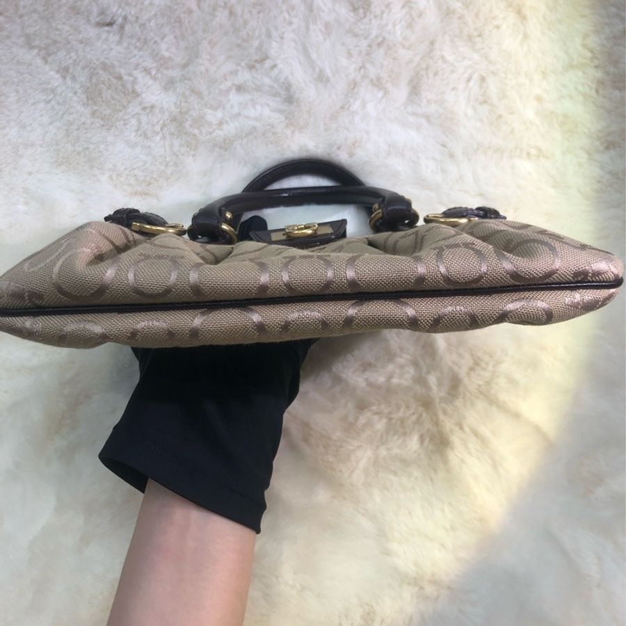 Ferragamo 老花布面 啡色手提帶 手拎包 XB363-13