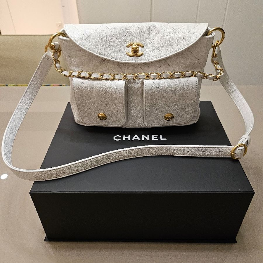 Chanel 荔枝皮斜背、手提兩用包-1