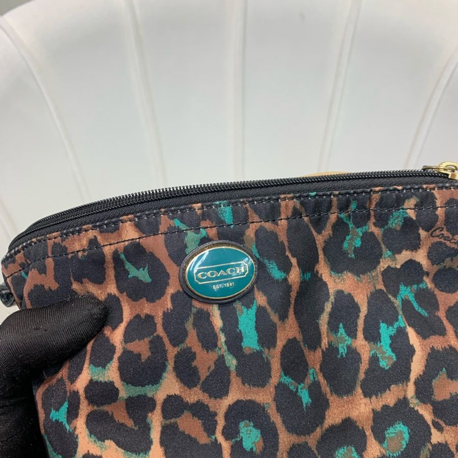 Coach 啡色豹紋大托特包 布料 XB543-8