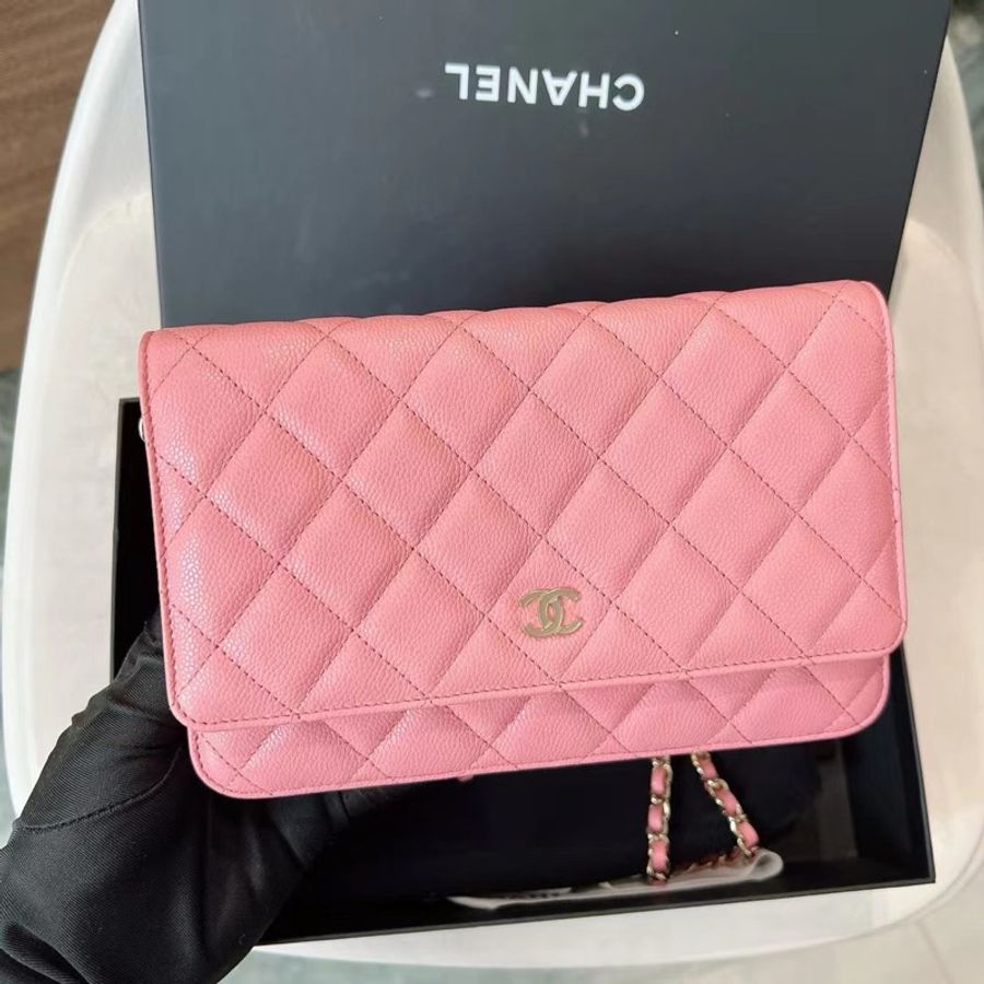 Chanel 23K珊瑚粉荔枝紋牛皮 膜都在 近新閒置😍-2