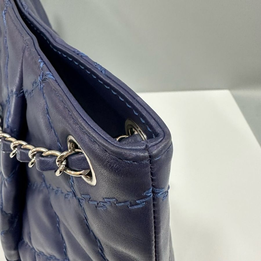 Chanel 藍色全皮雙C銀鏈肩背包-9