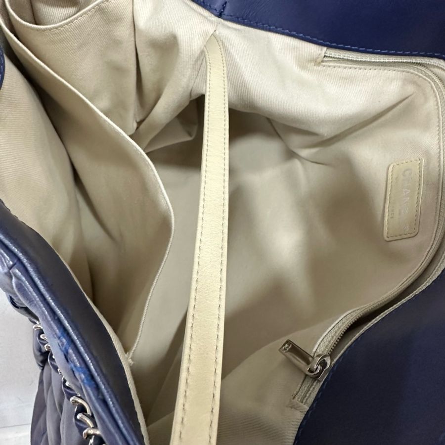 Chanel 藍色全皮雙C銀鏈肩背包-66