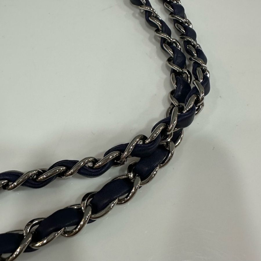 Chanel 藍色全皮雙C銀鏈肩背包-68