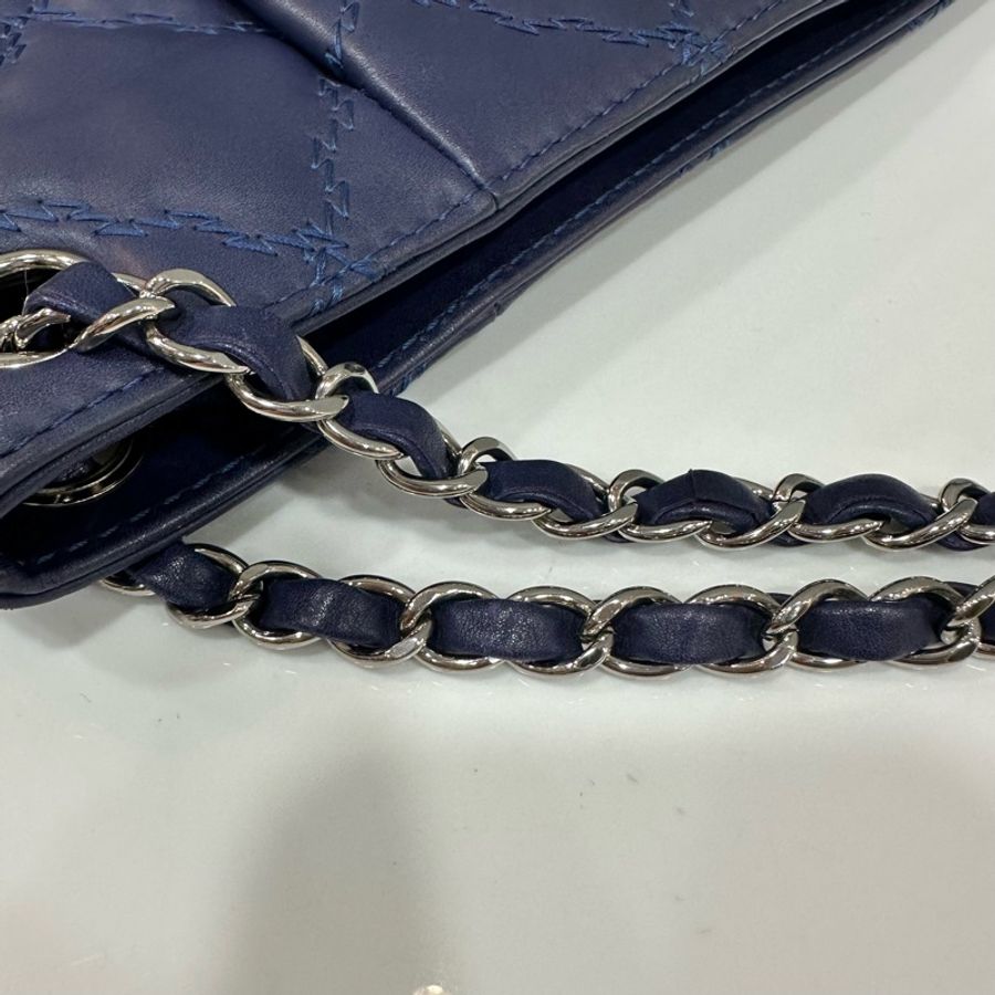 Chanel 藍色全皮雙C銀鏈肩背包-71