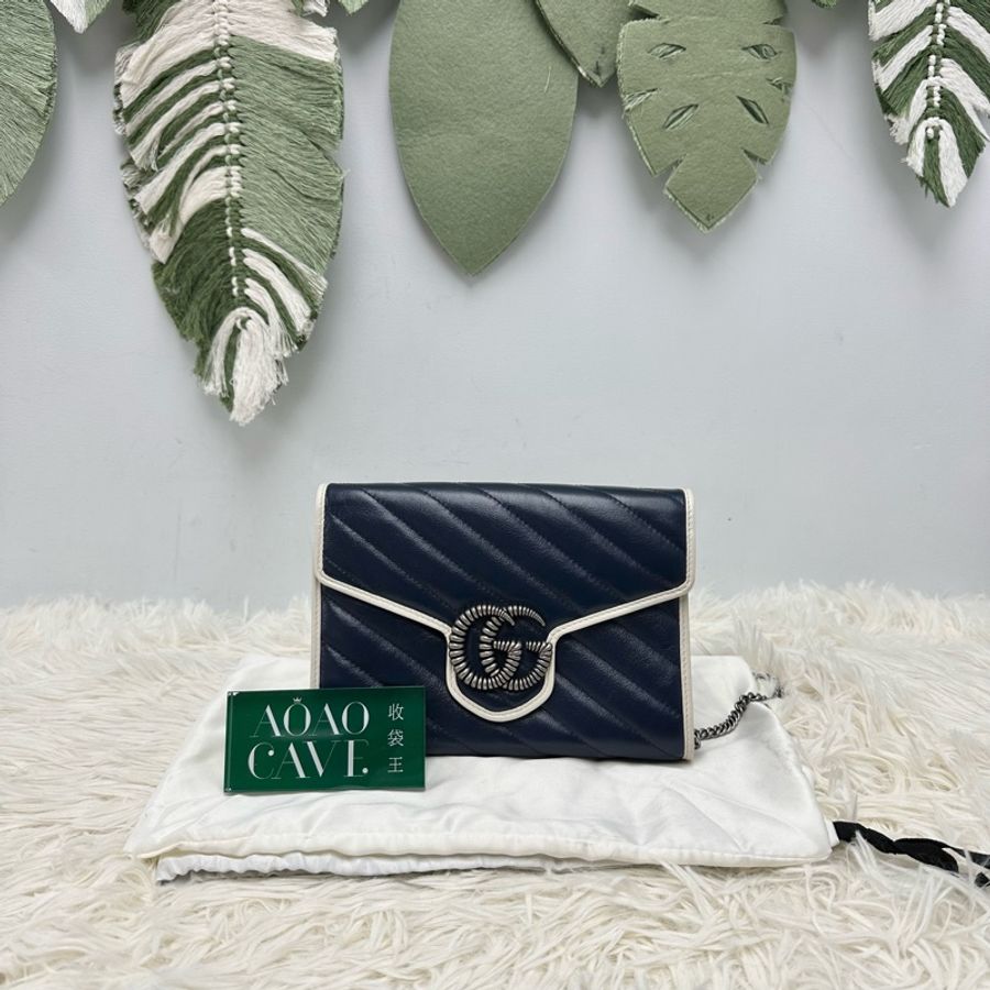 GUCCI Classic Blue Marmont WOC 20cm 斜肩包-0