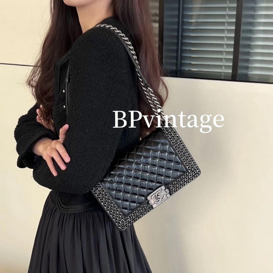 #26萬入手高工價款 #99新閒置收藏 香奈兒leboy25黑銀多鏈條全牛皮斜挎包🉑肩背-8