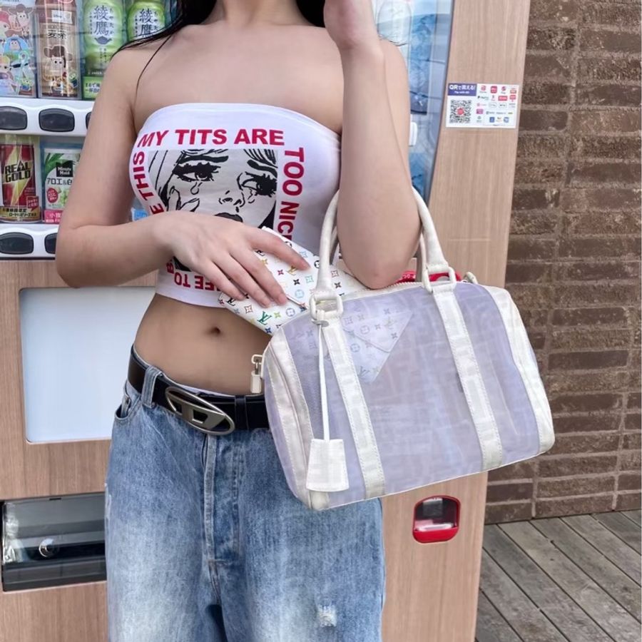 「JL精品代購」9新 Fendi白色老花PVC透明網紗波士頓25cm-2