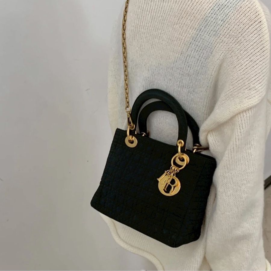 Dior 中古黑金戴妃包 25  - 無背帶鏈子-2