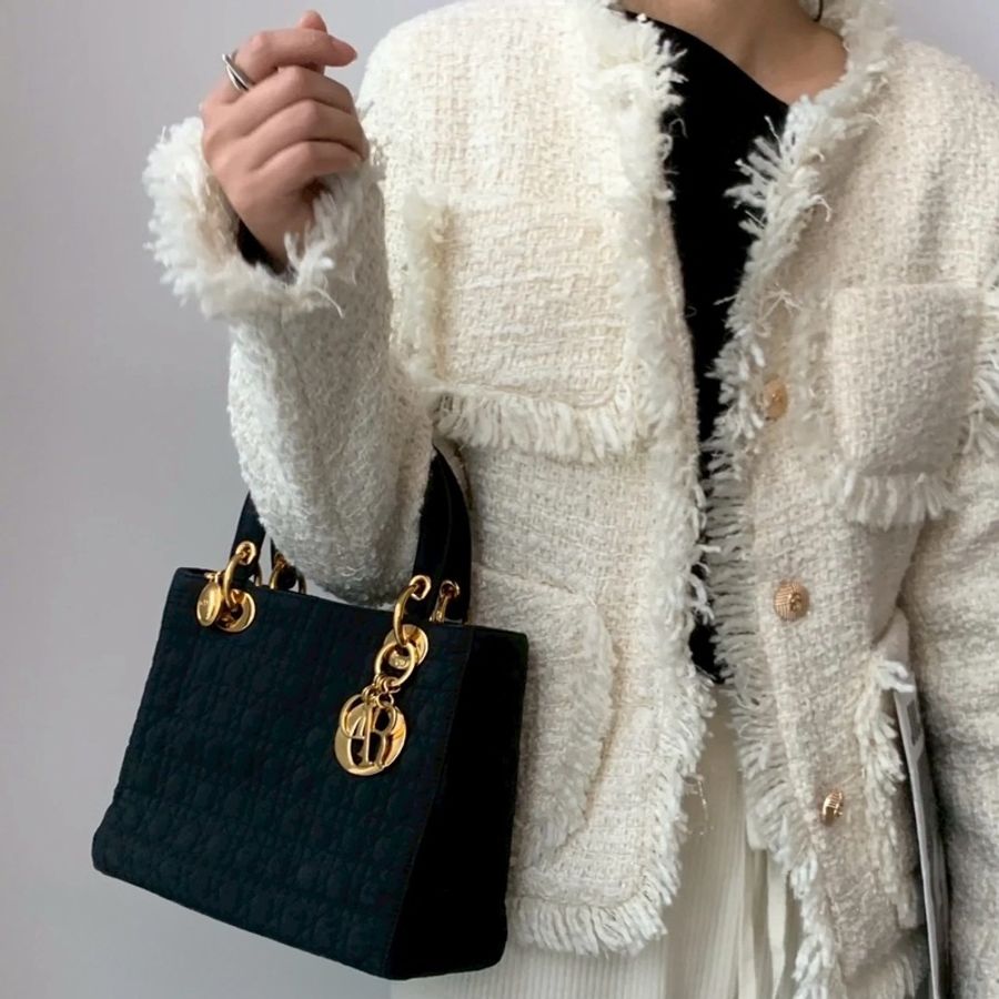 Dior 中古黑金戴妃包 25  - 無背帶鏈子-4