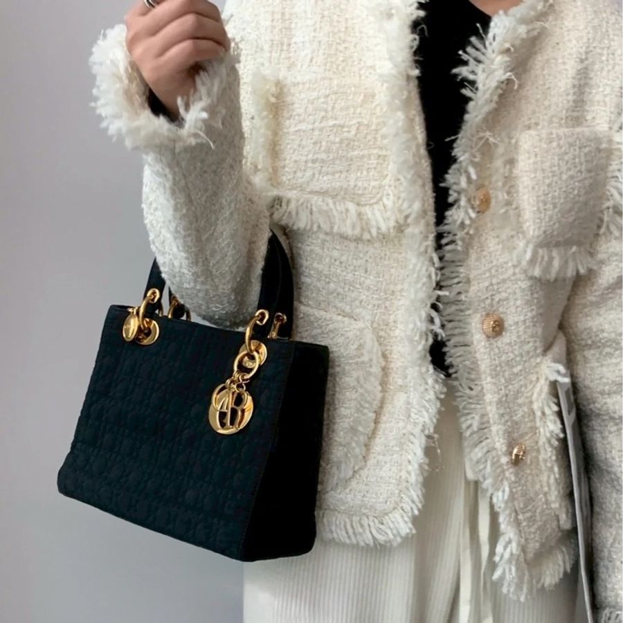 Dior 中古黑金戴妃包 25  - 無背帶鏈子-9