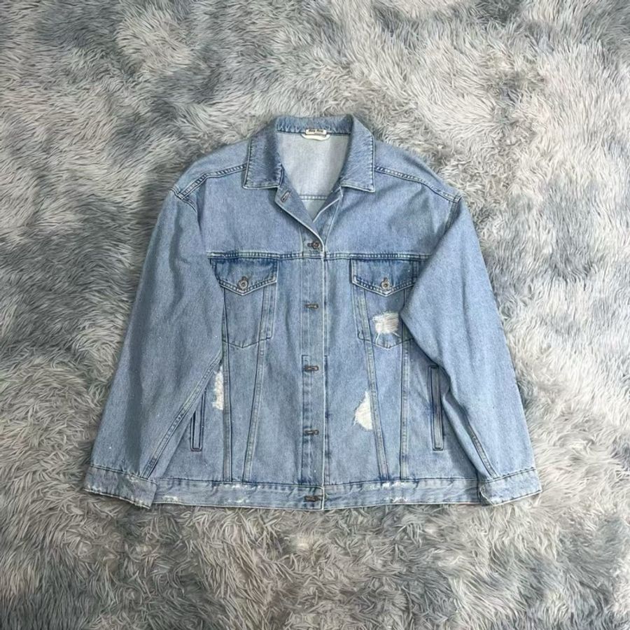 MIU MIU 破壞藍色牛仔外套 專櫃快9w 這裡又新又便宜-0