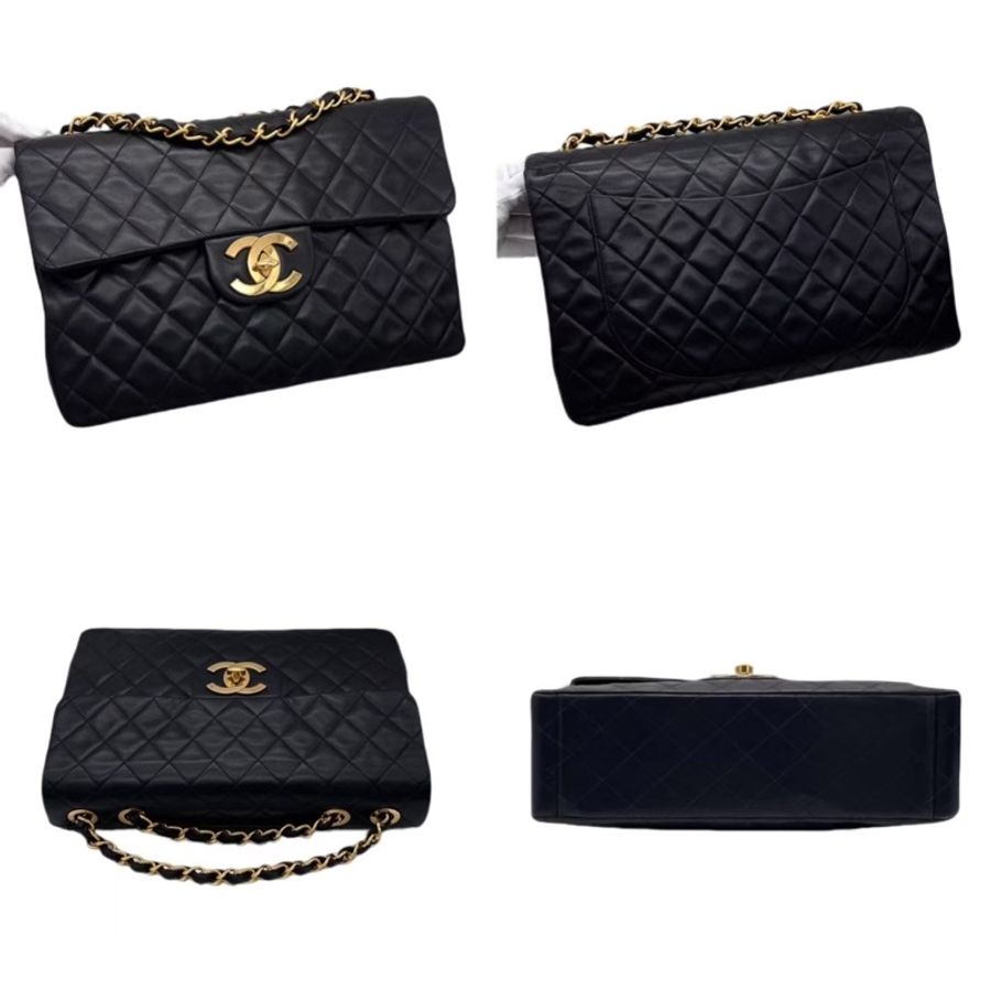 「JL精品代購」9新 Chanel黑金耐用老羊皮大logo貝嫂包-3