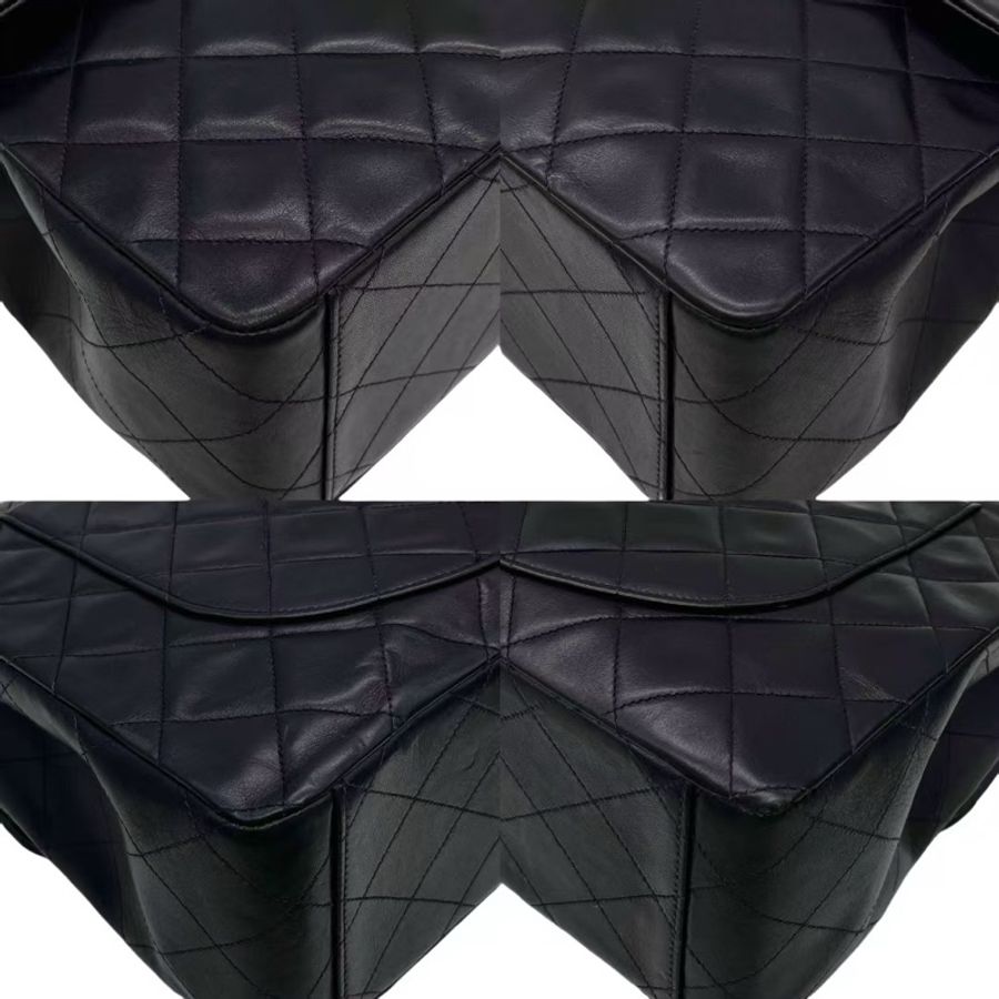 「JL精品代購」9新 Chanel黑金耐用老羊皮大logo貝嫂包-4