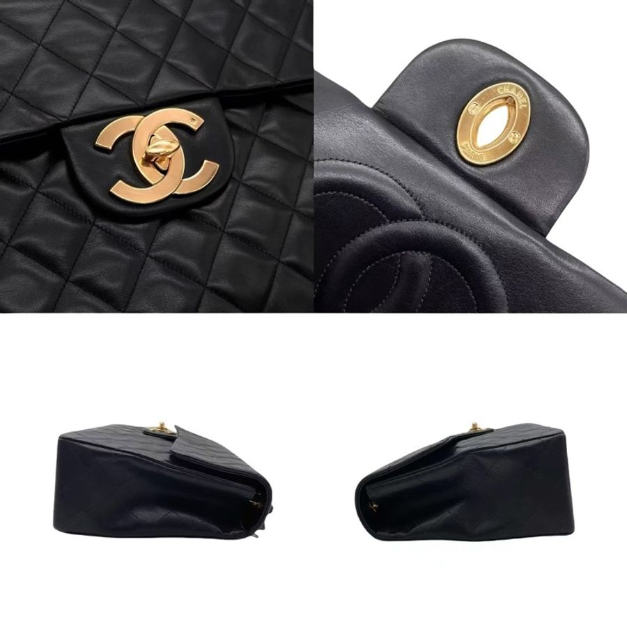 「JL精品代購」9新 Chanel黑金耐用老羊皮大logo貝嫂包-5