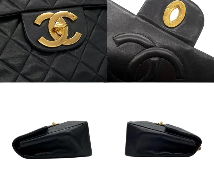 「JL精品代購」9新 Chanel黑金耐用老羊皮大logo貝嫂包-6