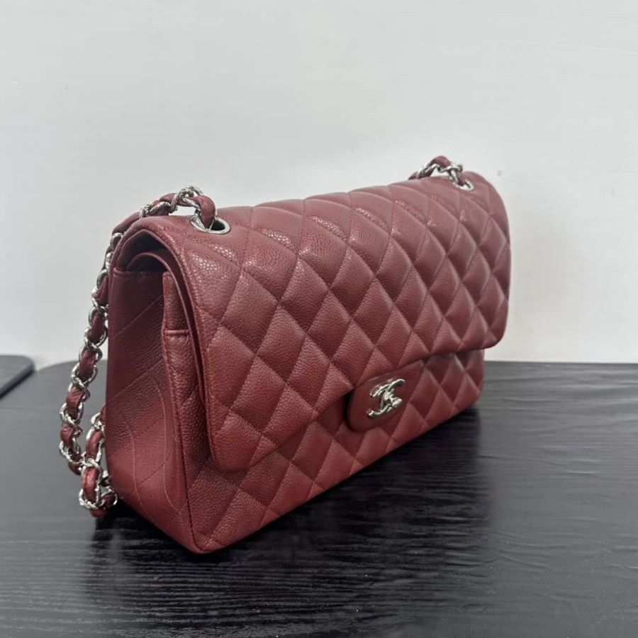 CHANEL 銀扣紅色CF大號jumbo肩背斜背包 30*19.5*10 98新配件塵袋-1