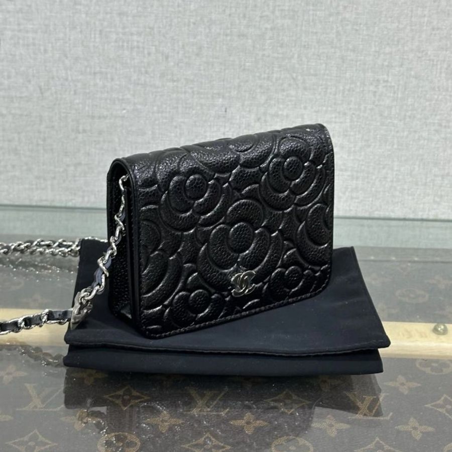 CHANEL 黑銀山茶花肩背斜背鏈條包 12*19*2.5 全新閒置配件盒子塵袋保卡吊牌-1