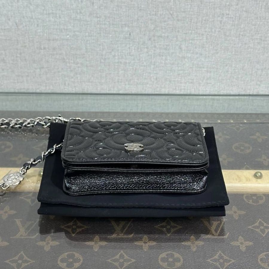 CHANEL 黑銀山茶花肩背斜背鏈條包 12*19*2.5 全新閒置配件盒子塵袋保卡吊牌-3