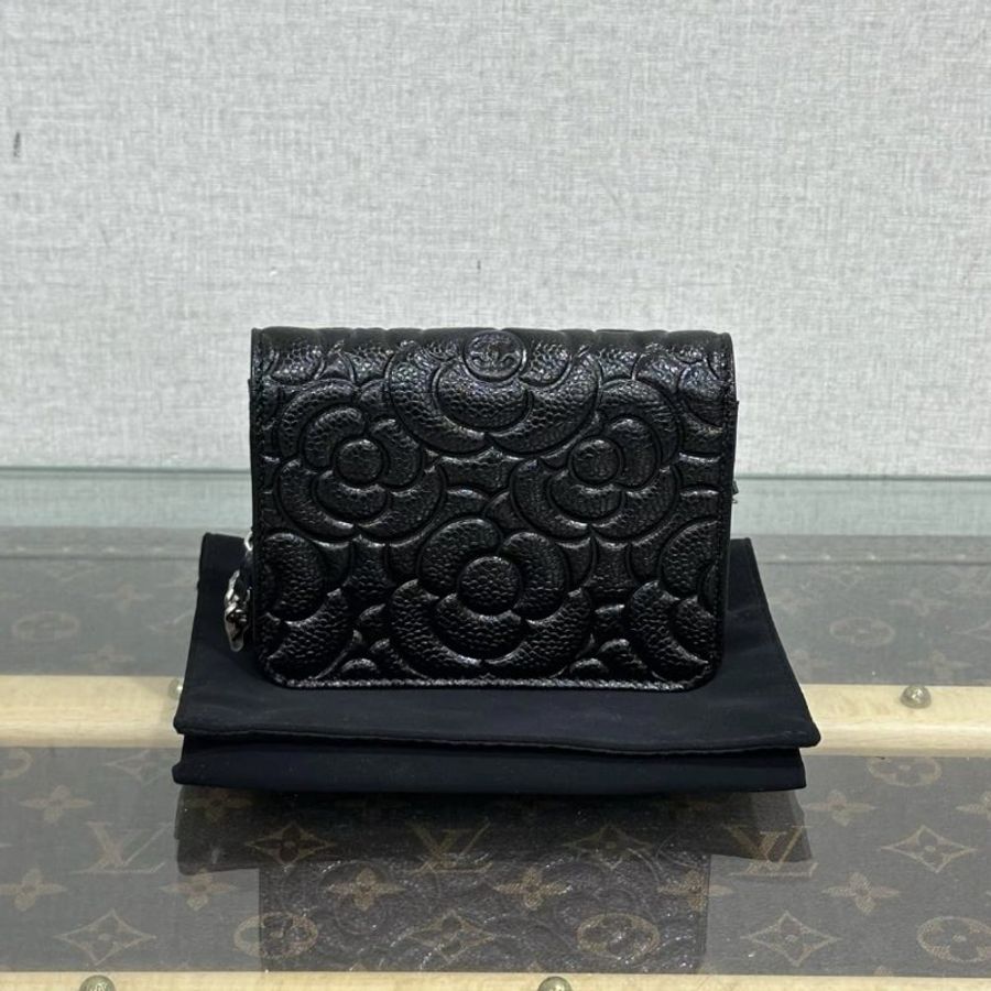 CHANEL 黑銀山茶花肩背斜背鏈條包 12*19*2.5 全新閒置配件盒子塵袋保卡吊牌-5
