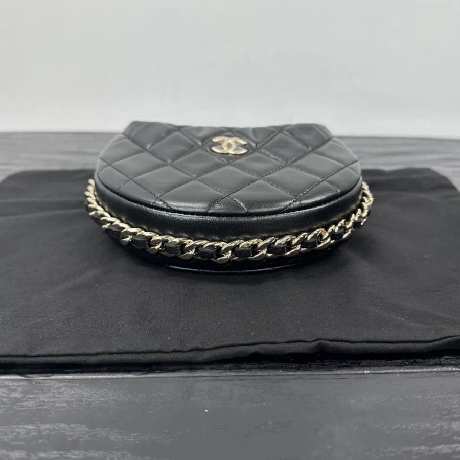 CHANEL 23c呼啦圈黑金菱格紋手提包 16*16*5.5 全新配件:盒子塵袋-3
