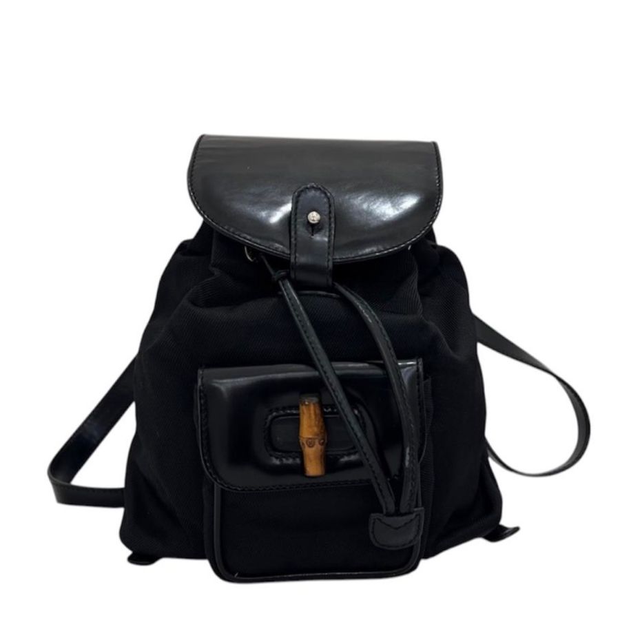 【赫蒂國際精品】 Gucci 古馳 竹節尼龍黑色小後背包 vintage-0