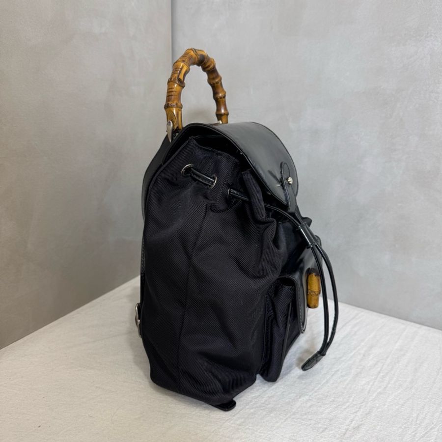 Gucci 竹節尼龍黑色小後背包-6