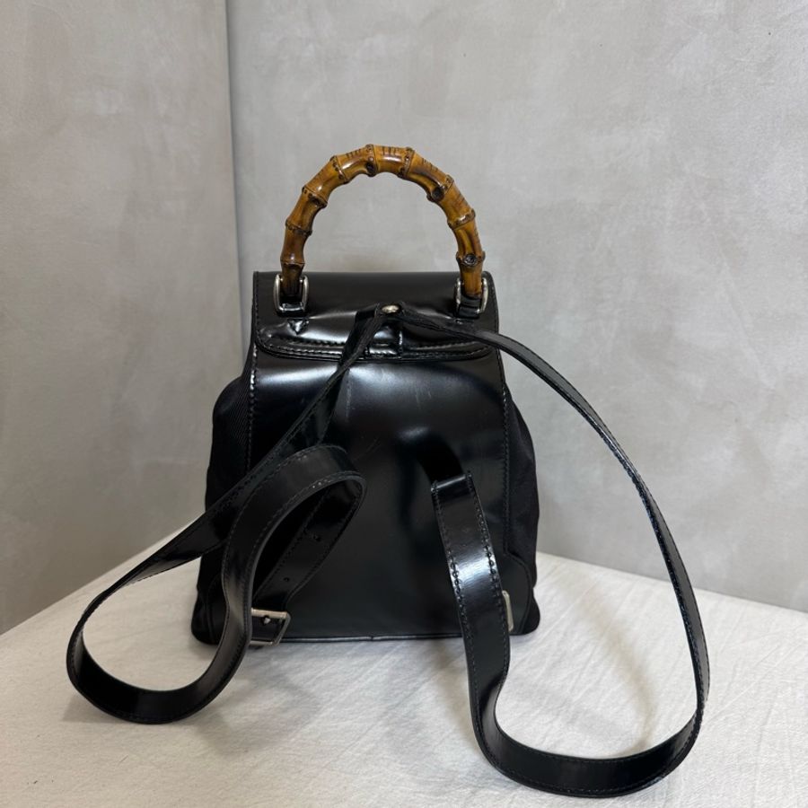 Gucci 竹節尼龍黑色小後背包-7