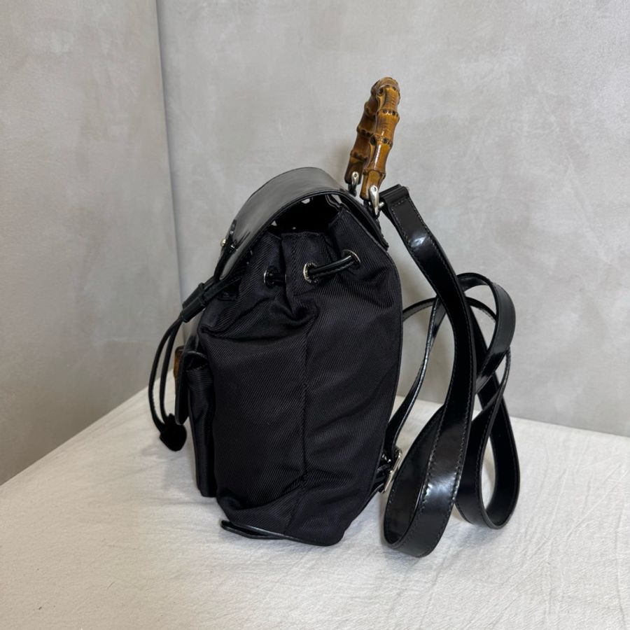 Gucci 竹節尼龍黑色小後背包-8