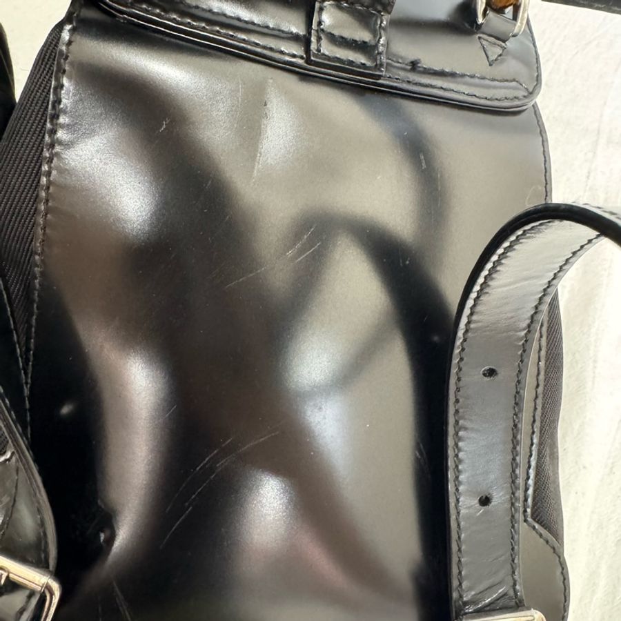 Gucci 竹節尼龍黑色小後背包-20