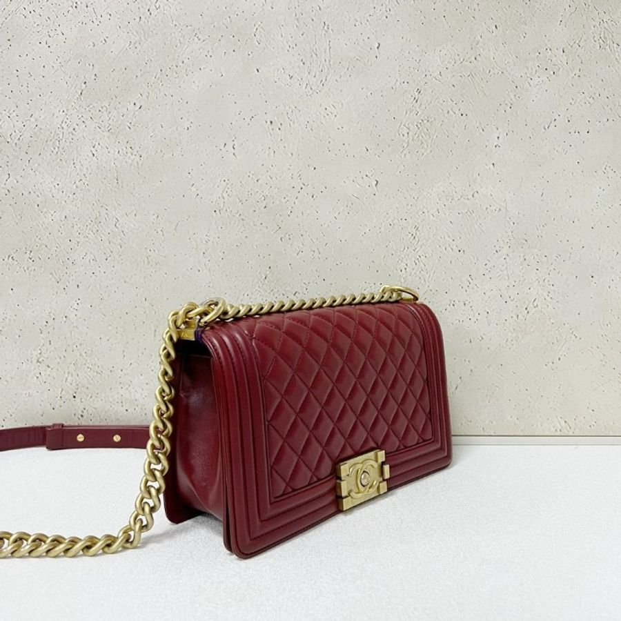 Chanel 酒紅色牛皮 leboy medium 中號-3