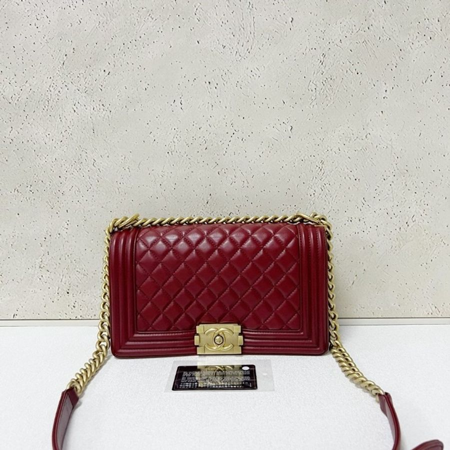 Chanel 酒紅色牛皮 leboy medium 中號-6