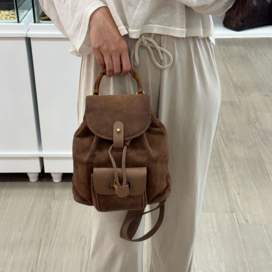 Gucci 竹子麂皮絨面咖後背包-3