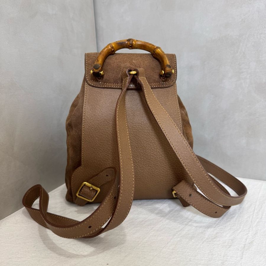 Gucci 竹子麂皮絨面咖後背包-5