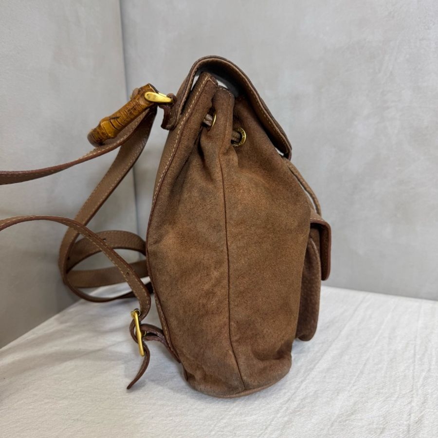 Gucci 竹子麂皮絨面咖後背包-7