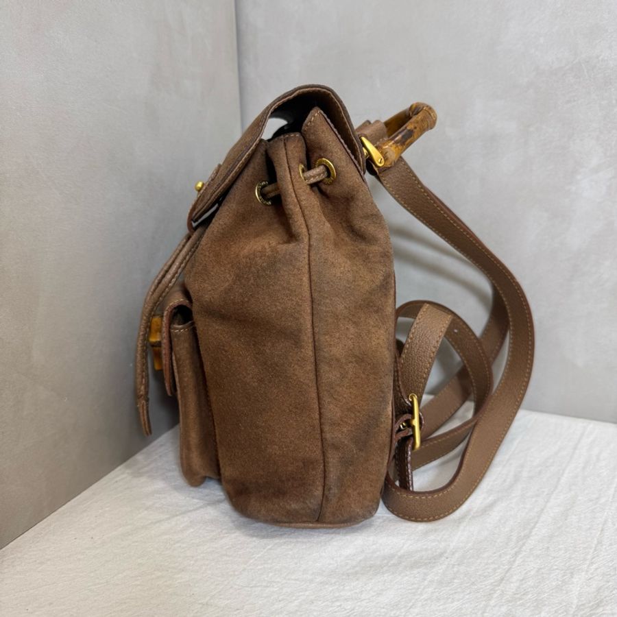 Gucci 竹子麂皮絨面咖後背包-8
