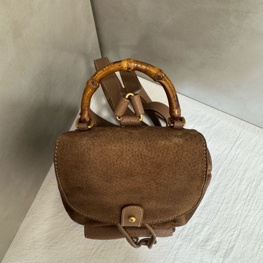 Gucci 竹子麂皮絨面咖後背包-9