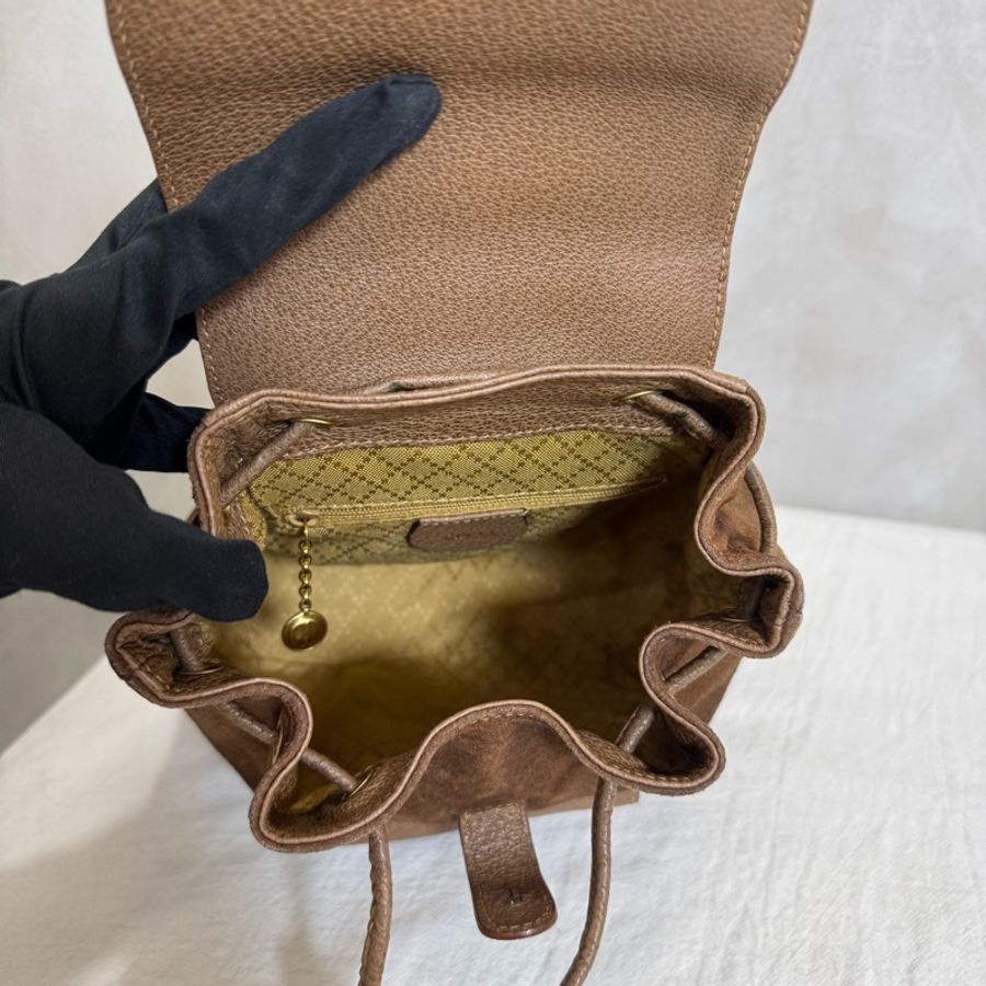 Gucci 竹子麂皮絨面咖後背包-10
