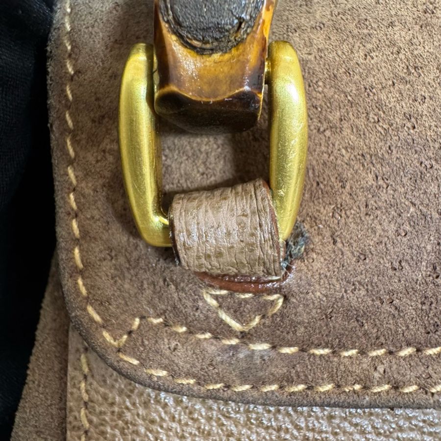 Gucci 竹子麂皮絨面咖後背包-15